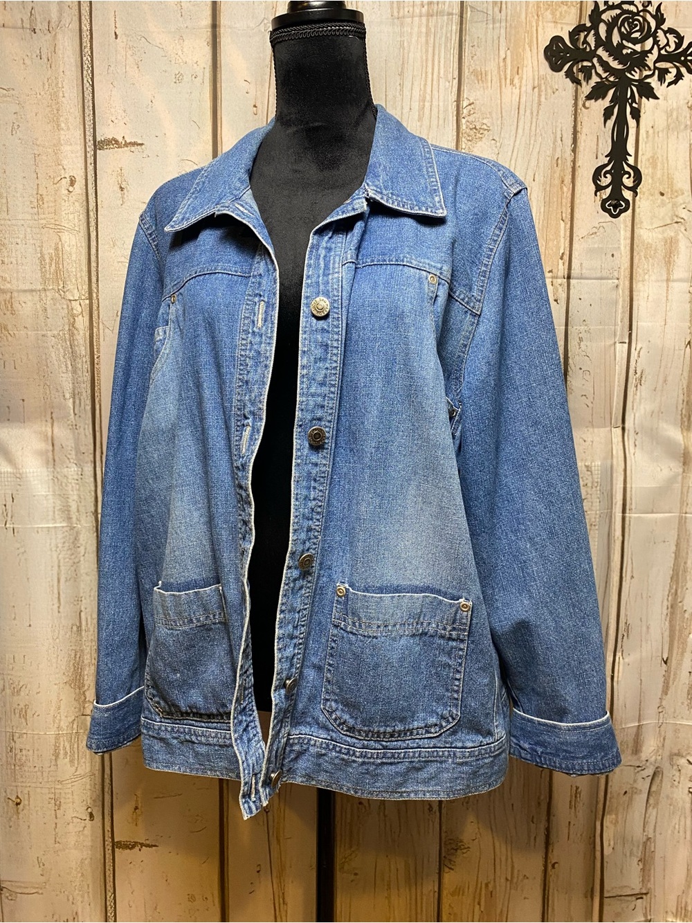 VTG Sag Harbor Light Blue Denim Utility Jacket Sz-XL